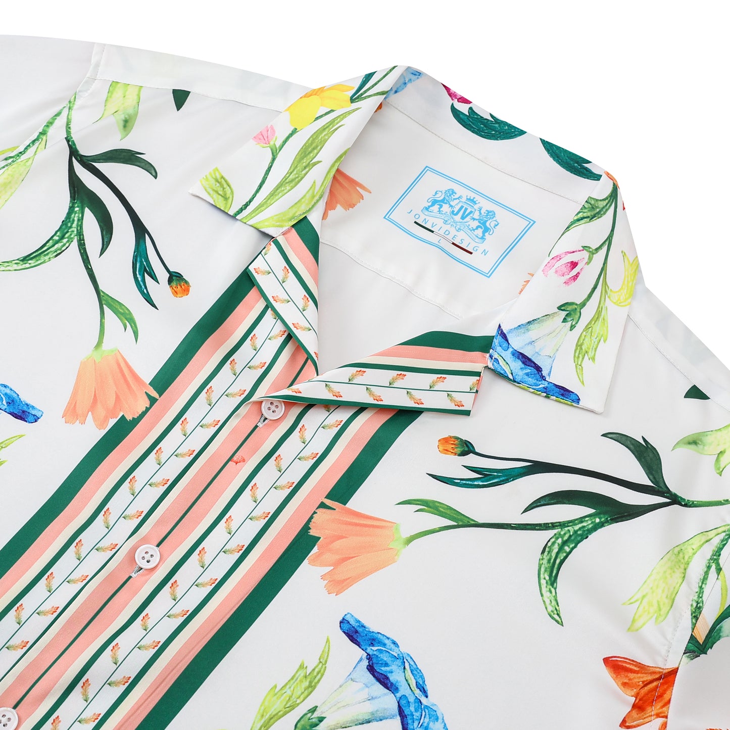 Green Floral Pattern Camp Collar Casual Shirt
