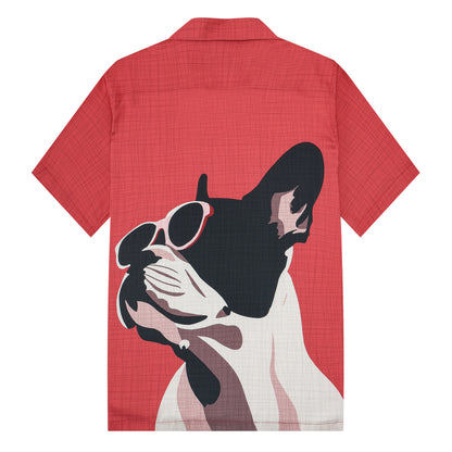 Cute Puppy Print Camp Collar Short Sleeve Shirt