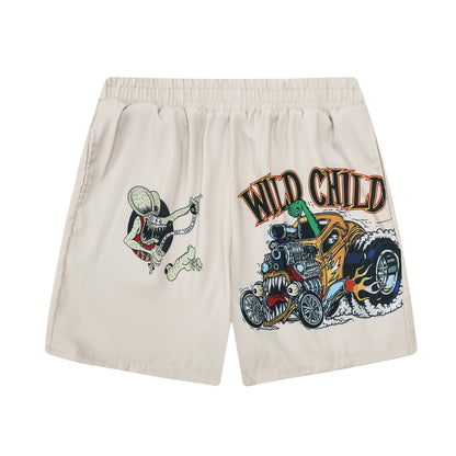 Funny Mouse Motorcycle Print Elastic Waistband Summer Casual Shorts