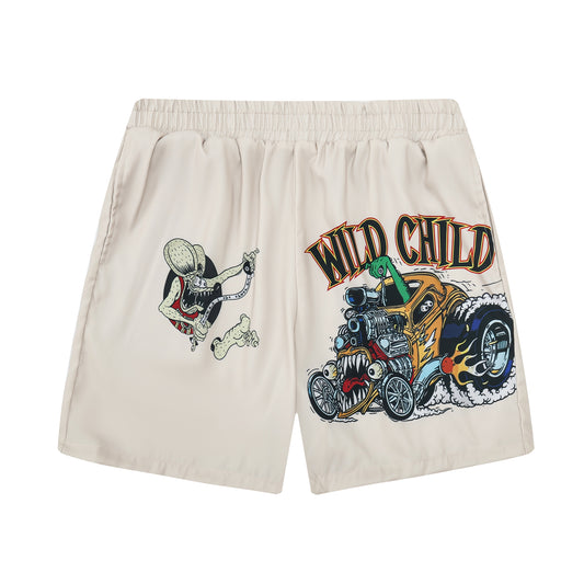 Funny Mouse Motorcycle Print Elastic Waistband Summer Casual Shorts