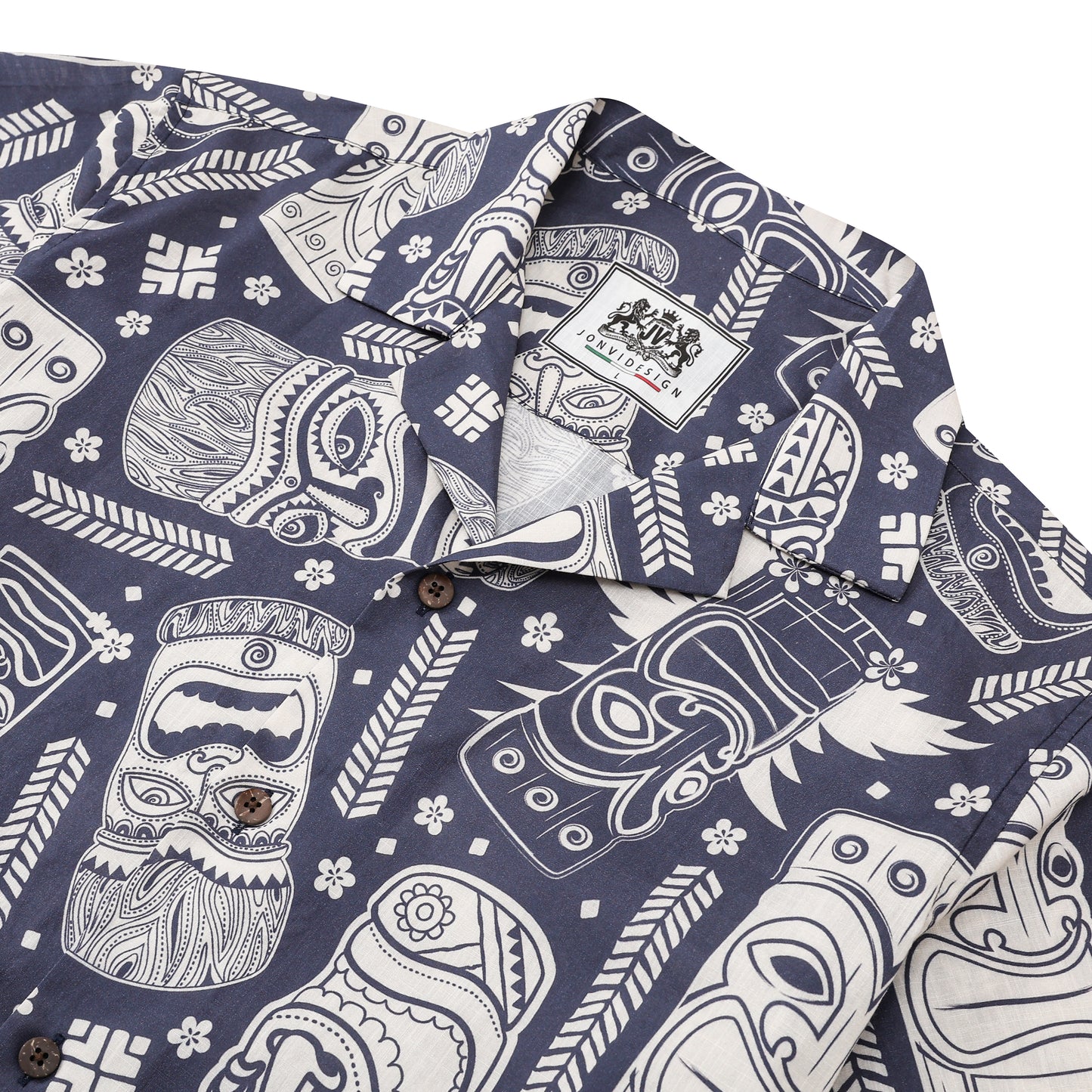 Tiki Statue Pattern Short Sleeve Camp Collar Shirt