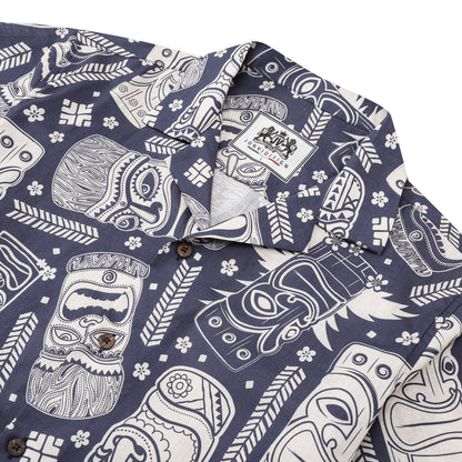 Tiki Statue Pattern Short Sleeve Camp Collar Shirt