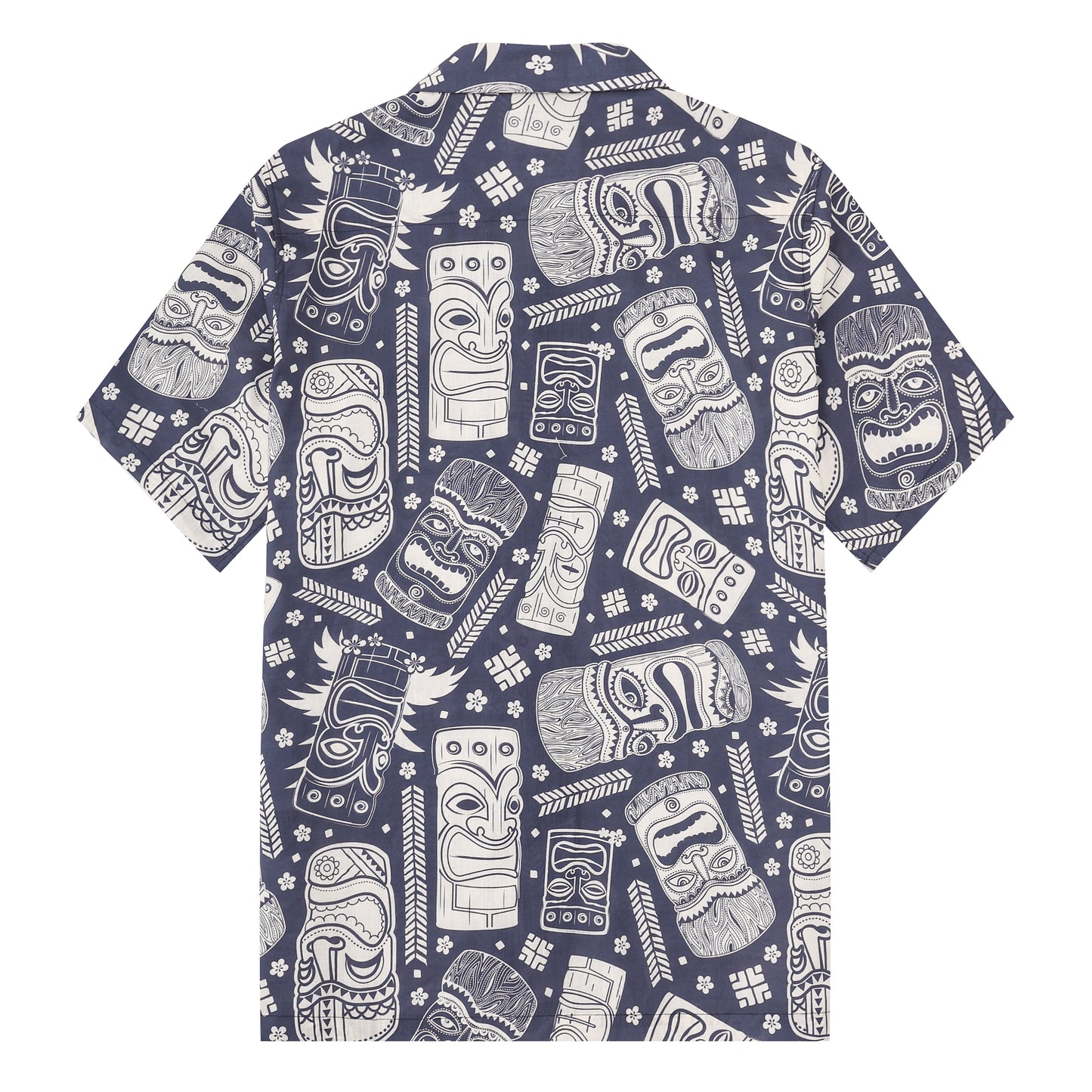 Tiki Statue Pattern Short Sleeve Camp Collar Shirt