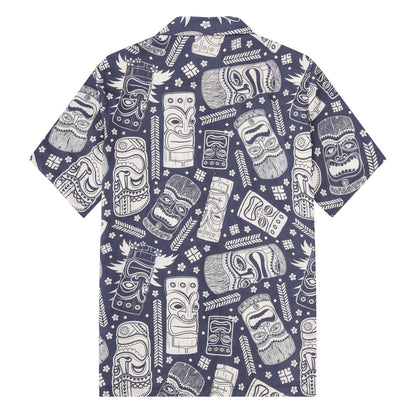 Tiki Statue Pattern Short Sleeve Camp Collar Shirt