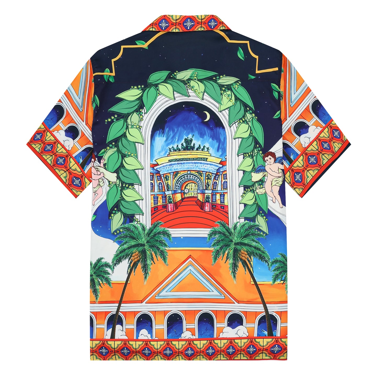 Olive Branch Arched Door Pattern Camp Collar Casual Shirt