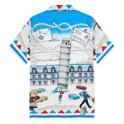 Resort Pattern Print Short Sleeve Camp Collar Shirt