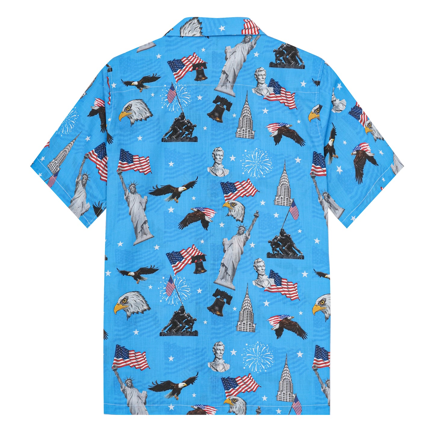 American Eagle Statue of Liberty Pattern Camp Collar Short Sleeve Shirt