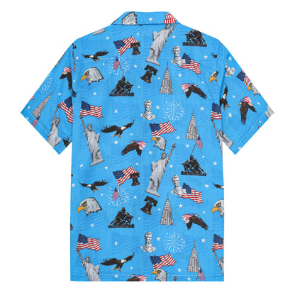 American Eagle Statue of Liberty Pattern Camp Collar Short Sleeve Shirt
