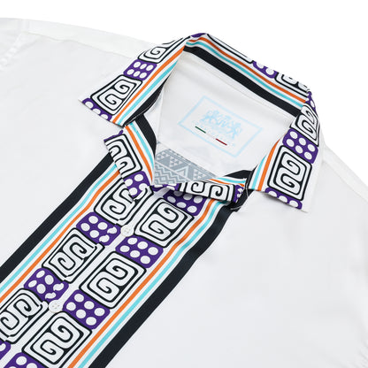 Triangle Tribal Pattern Camp Collar Casual Shirt for Men