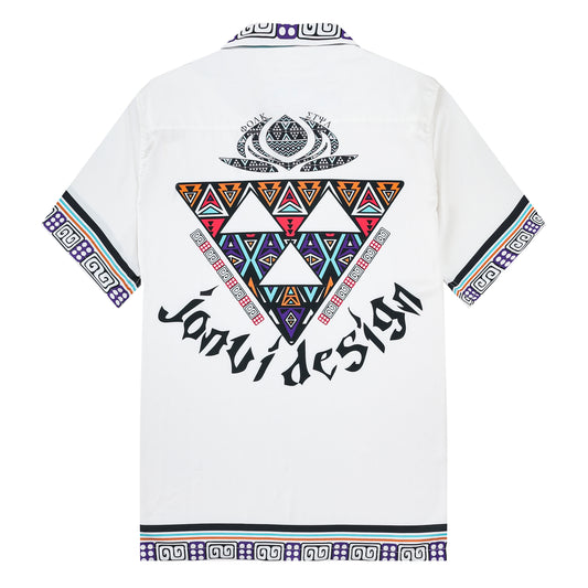 Triangle Tribal Pattern Camp Collar Casual Shirt for Men