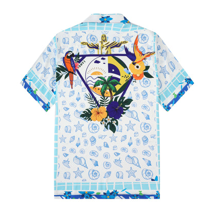 Jesus Statue Bird Beach Wear Camp Collar Casual Shirt