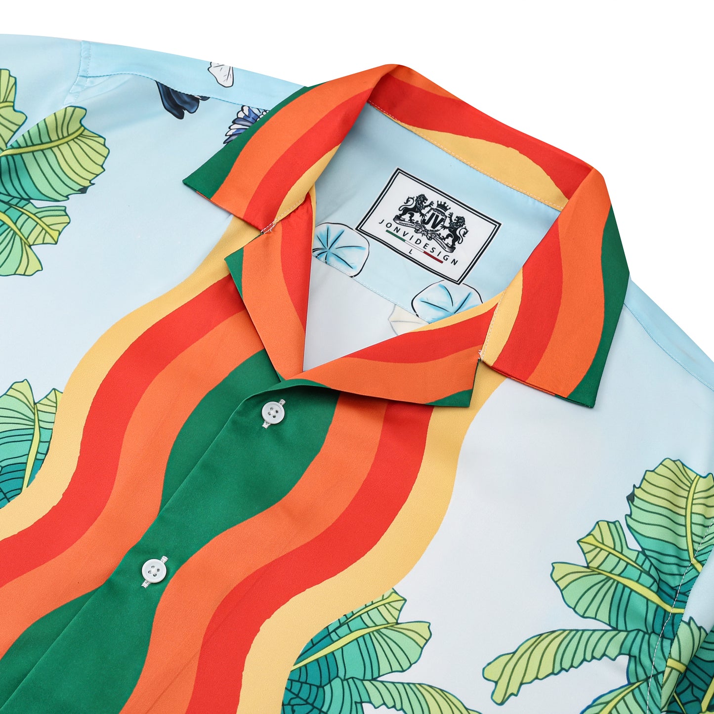 Tropical Print Short Sleeve Camp Collar Shirt