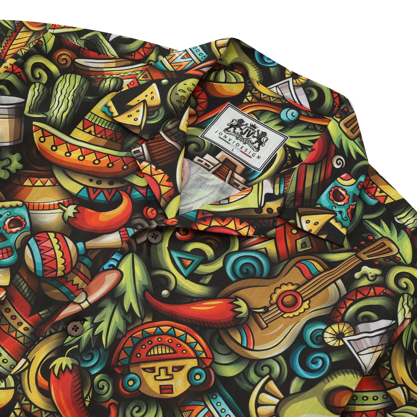 Latin American Theme Short Sleeve Camp Collar Shirt