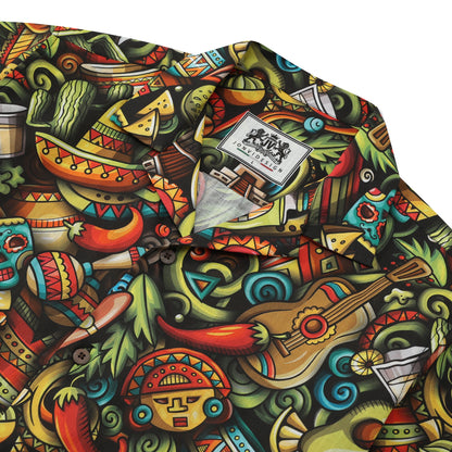 Latin American Theme Short Sleeve Camp Collar Shirt