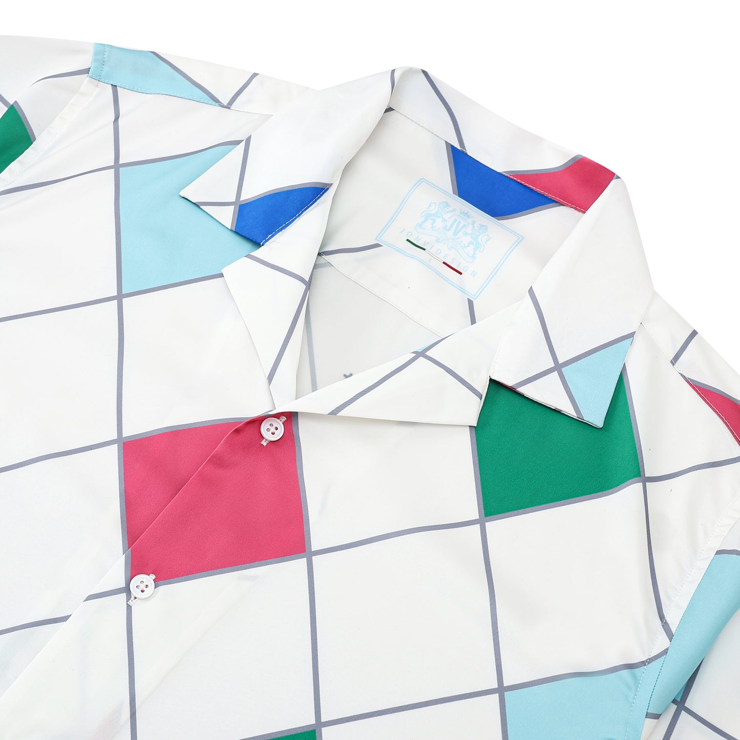 Multicolor Castle Pattern Silk Fiber Short Sleeve Camp Collar Shirt