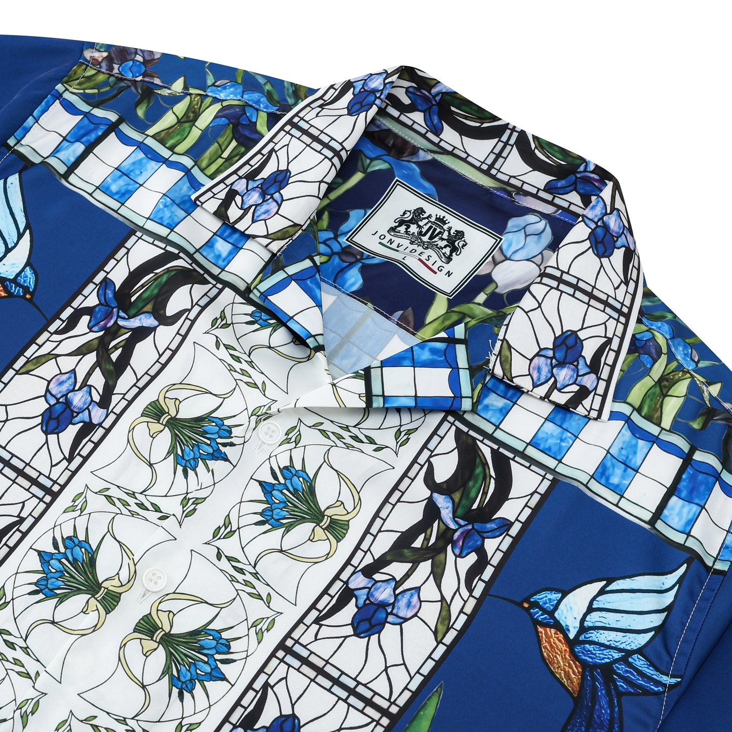 Blue Irises Floral Pattern Camp Collar Casual Shirt for Men