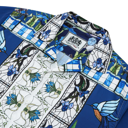 Blue Irises Floral Pattern Camp Collar Casual Shirt for Men