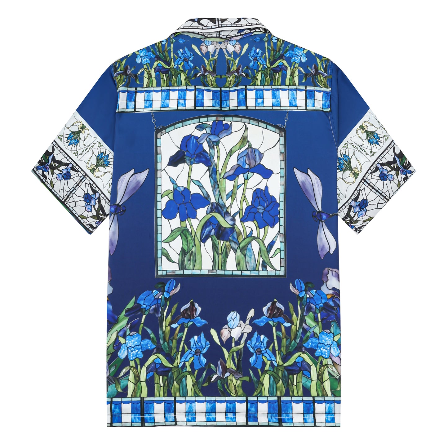 Blue Irises Floral Pattern Camp Collar Casual Shirt for Men