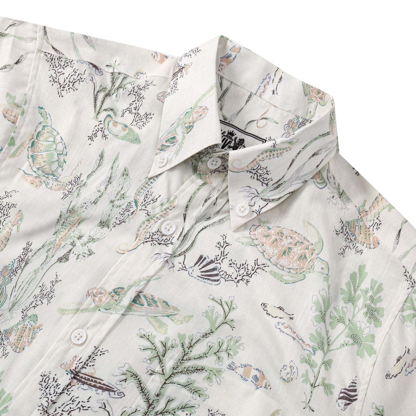 Turtle Marine Plant Button Short Sleeve Shirt