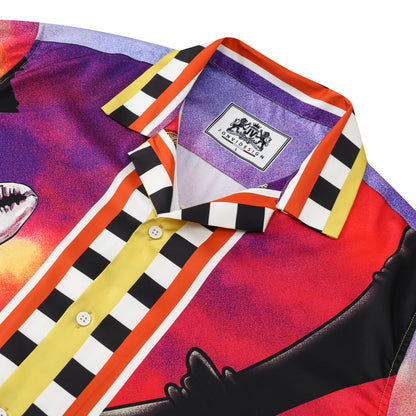Casino Pattern Short Sleeve Camp Collar Casual Shirt