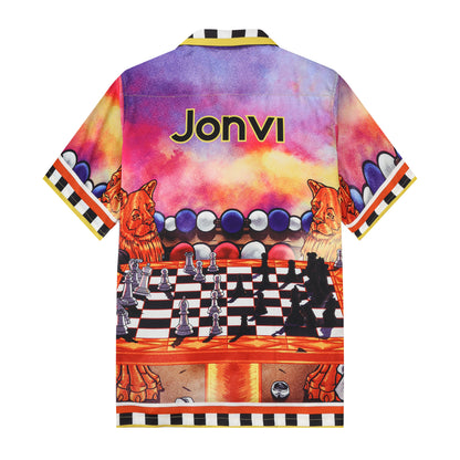 Casino Pattern Short Sleeve Camp Collar Casual Shirt