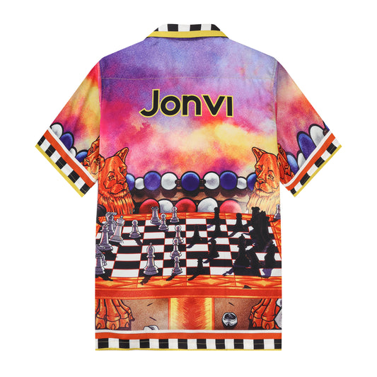 Casino Pattern Short Sleeve Camp Collar Casual Shirt