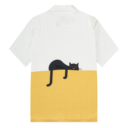 Lazy Cat Print Camp Collar Casual Shirt for Men