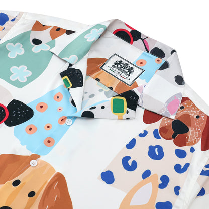 Puppy Paradise Print Camp Collar Short Sleeve Shirt