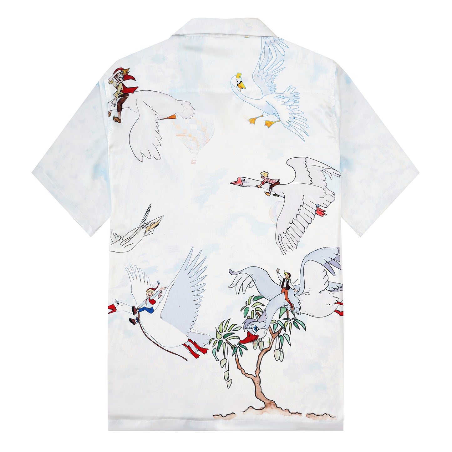Red-crowned Crane Print Short Sleeve Camp Collar Shirt