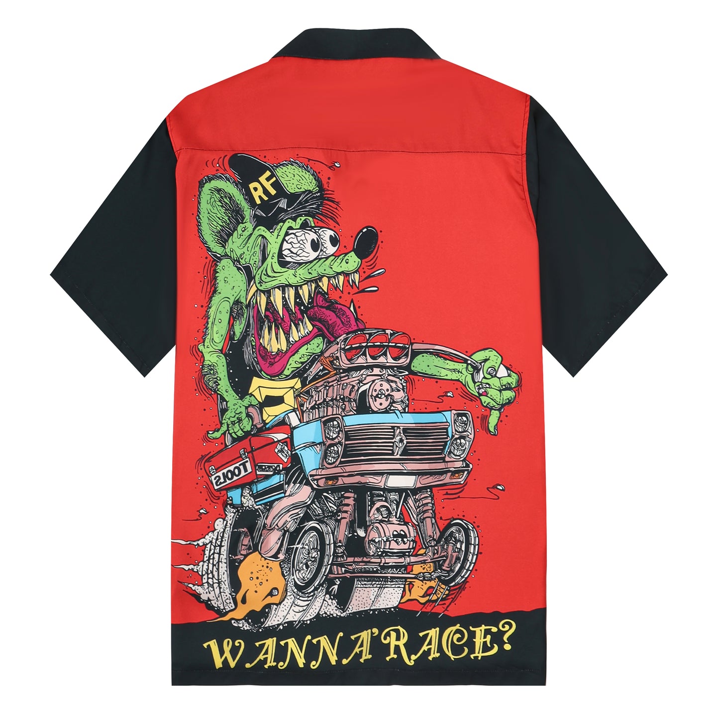 Black And Red Mouse Print Camp Collar Short Sleeve Shirt For Men