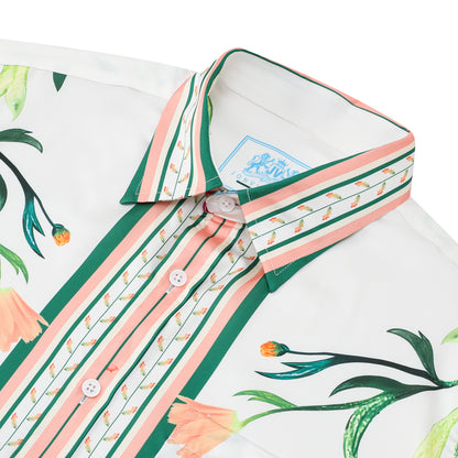 Green Floral Pattern Short Sleeve Casual Shirt for Men