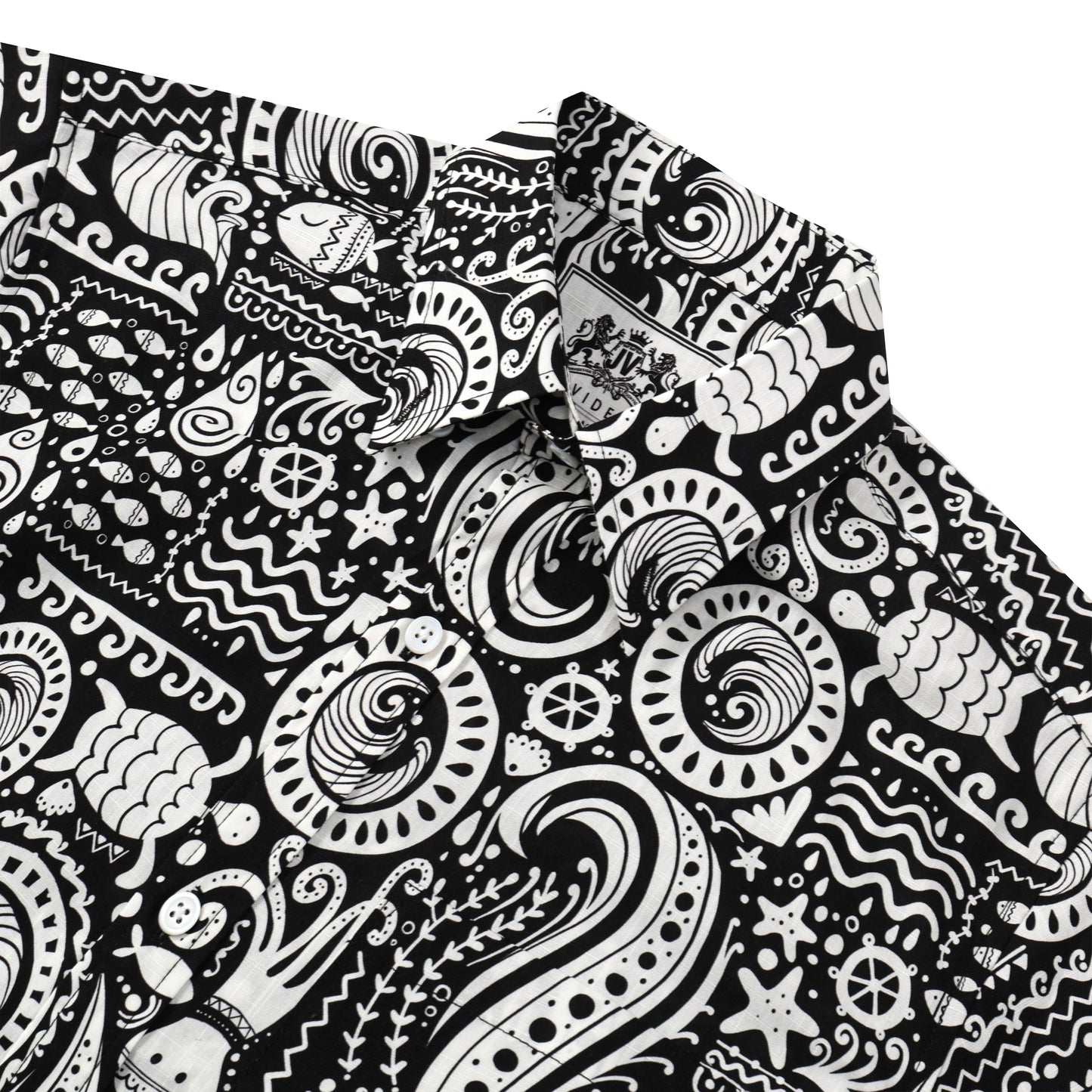 Fish Octopus Pattern Button Short Sleeve Shirt