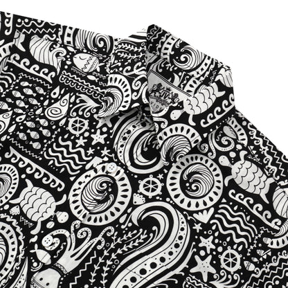 Fish Octopus Pattern Button Short Sleeve Shirt