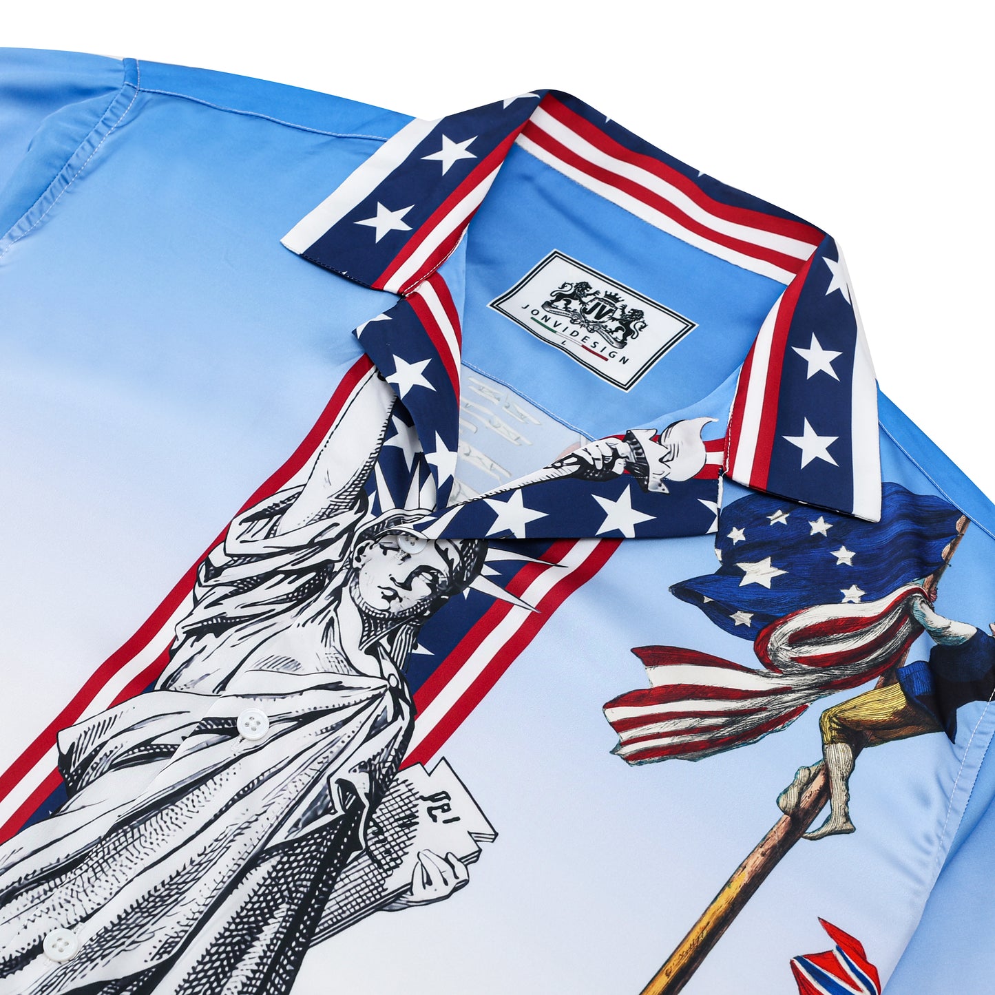 Independence Day Statue of Liberty Pattern Camp Collar Shirt