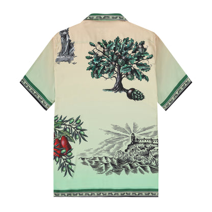 Greek Statue Olive Branch Short Sleeve Camp Collar Shirt