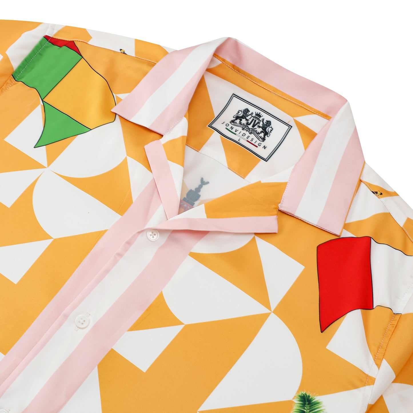 Retro Palace Tennis Coconut Tree Silk Fiber Short Sleeve Camp Collar Shirt