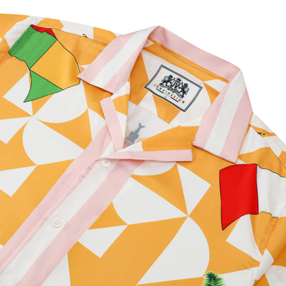 Retro Palace Tennis Coconut Tree Silk Fiber Short Sleeve Camp Collar Shirt