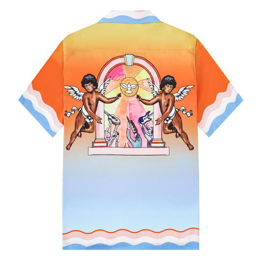 Angel Sun Pattern Short Sleeve Camp Collar Shirt