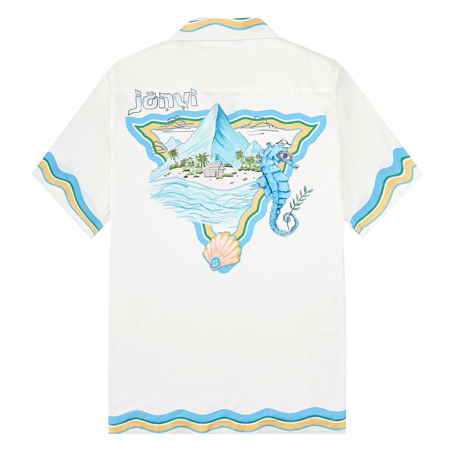 Seahorse Beach Pattern Short Sleeve Camp Collar Shirt