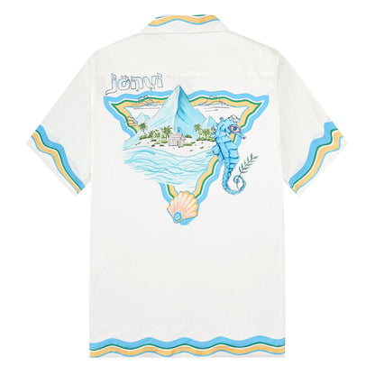 Seahorse Beach Pattern Short Sleeve Camp Collar Shirt