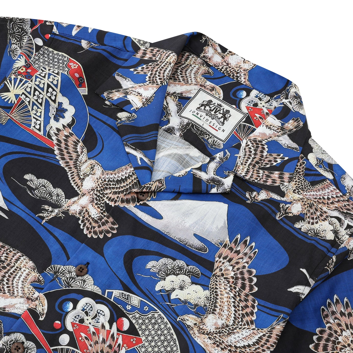 Ukiyo-e Falcons Fans Pattern Camp Collar Short Sleeve Shirt