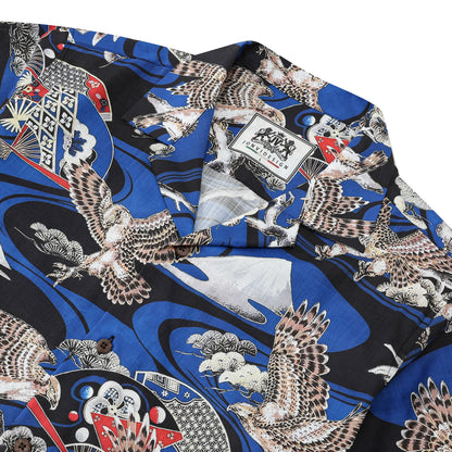 Ukiyo-e Falcons Fans Pattern Camp Collar Short Sleeve Shirt