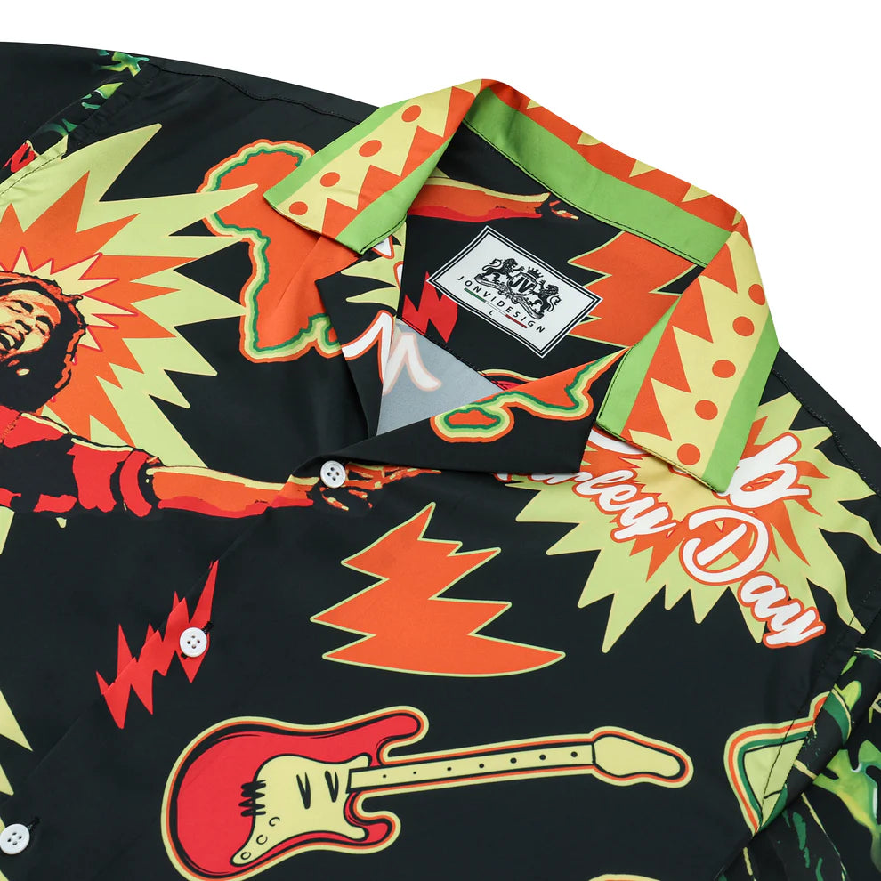 Bob Marley Singer Camp Collar Short Sleeve Shirt