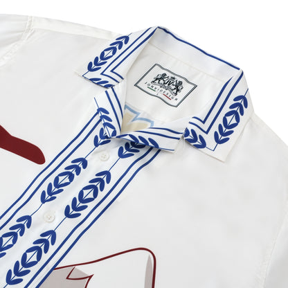 Snow Mountain Wind Turbine Pattern Short Sleeve Camp Collar Shirt