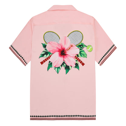 Pink Flower Design Short Sleeve Sports Shirt