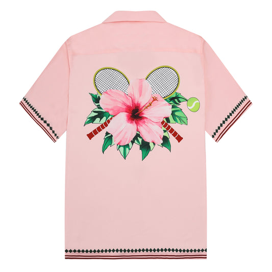 Pink Flower Design Short Sleeve Sports Shirt