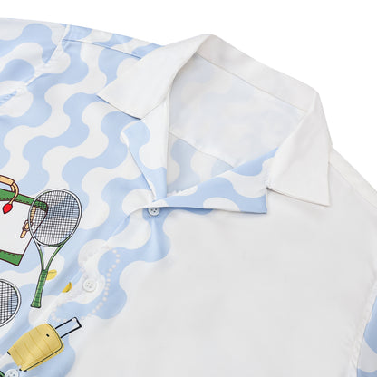 Tennis Element Print Short Sleeve Camp Collar Shirt