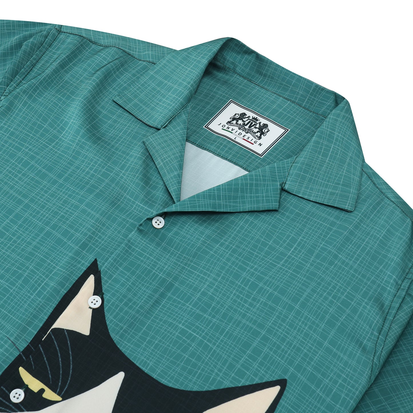 Cat Drinking Red Wine Print Camp Collar Short Sleeve Shirt