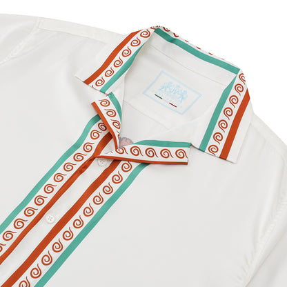Tropical Tiki Statue Pattern Short Sleeve Camp Collar Shirt in White
