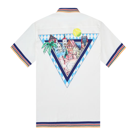 Western Architecture Pattern Short Sleeve Drop Shoulder Shirt